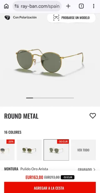 Gafas Ray-Ban Round Metal Polarizadas Originales
