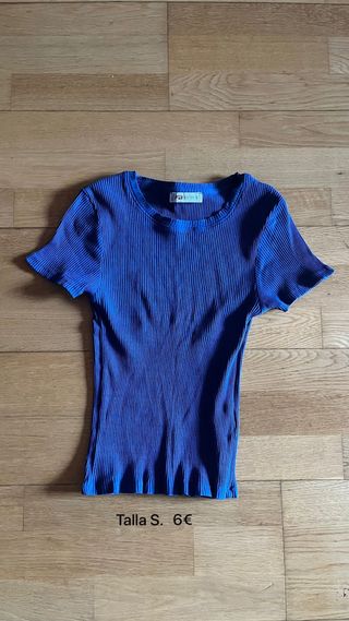 Camiseta azul de canalé Talla S