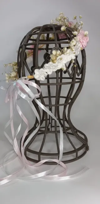 Corona Comunión Flores Rosas y Blancas