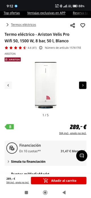 Calentador Ariston Velis Pro 50L Nuevo