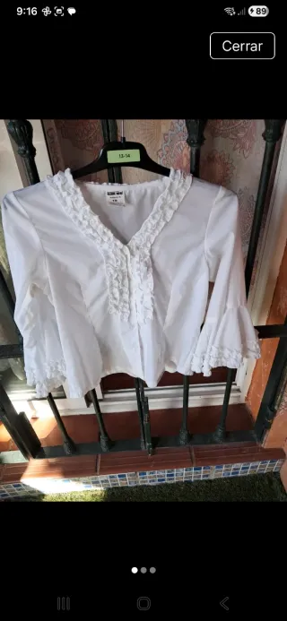 Camisa blanca flamenca volantes talla 10 años