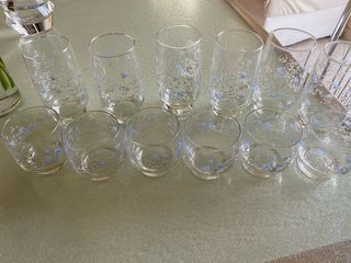 Set 12 Bicchieri Decorati Fiori Blu