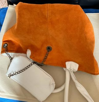 Borsa bifacciale in vera pelle e camoscio naturale