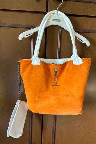 Borsa bifacciale in vera pelle e camoscio naturale