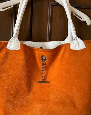 Borsa bifacciale in vera pelle e camoscio naturale