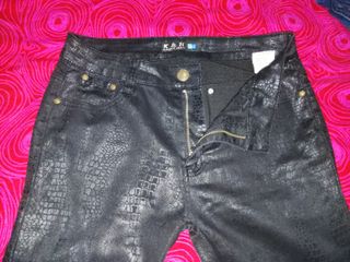 Pantalones Mujer Negro/Plata Efecto Piel