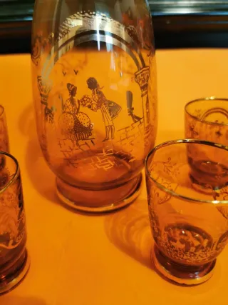 Servizio liquore ambra decorato oro