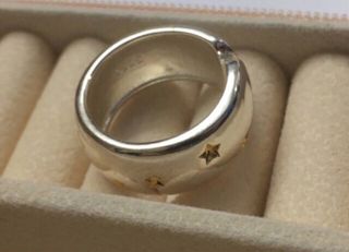 Anillo Plata Ajustable Estrellas Doradas