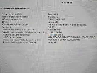 Mac mini M4 10 núcleos 16GB/256GB Ethernet 10G