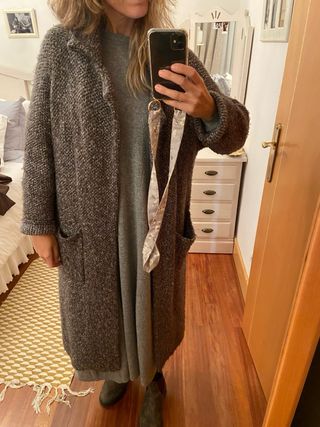 Cárdigan largo tejido gris