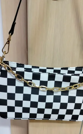 Borsetta a spalla scacchi bianco/nero