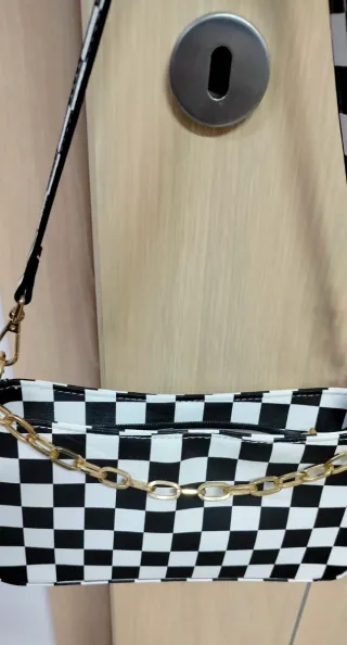 Borsetta a spalla scacchi bianco/nero