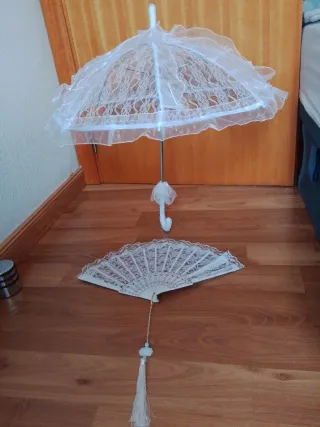Sombrilla encaje y abanico para ceremonias