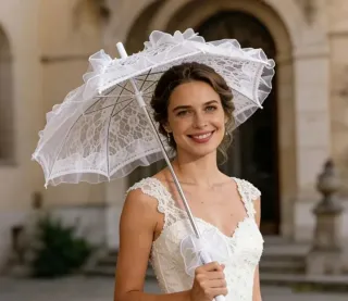 Sombrilla encaje y abanico para ceremonias