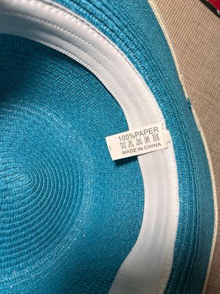 Sombrero de paja azul turquesa con flor rafia