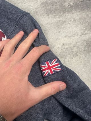 Felpa London England con Cappuccio Vintage Grigio/Rosso