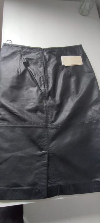 Falda Mango Piel Auténtica Negra