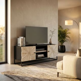 Porta TV in Legno Mango e Ferro con 2 Ante 140 cm