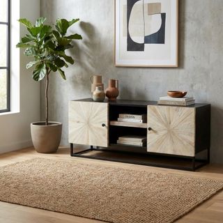 Porta TV in Legno Mango e Ferro con 2 Ante 140 cm