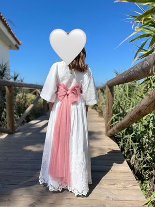 Cancán vestido comunión y tul rosa empolvado