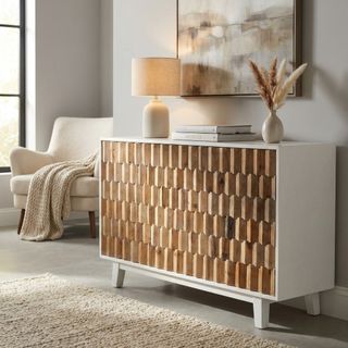 Madia 3 Ante con Decoro Legno 135x45x80cm Bianco