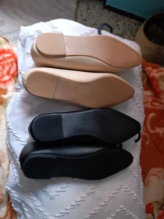 Zapatos Bailarina Mujer Beige y Negro Talla 40