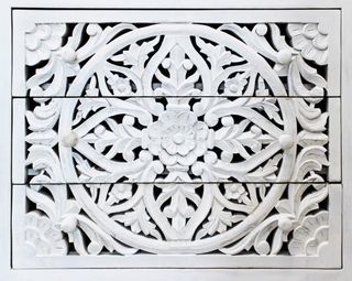 Comò 3 Cassetti Decoro Legno di Mango e Ferro 80cm