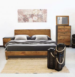 Comodino Pino Riciclato Legno Massello 52x43x52cm