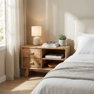 Comodino Largo Pino Riciclato Legno Massello 90cm