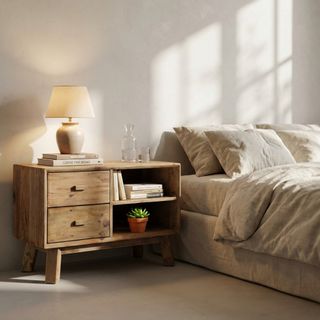 Comodino Largo Pino Riciclato Legno Massello 90cm