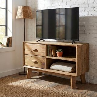 Comodino Largo Pino Riciclato Legno Massello 90cm