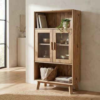 Credenza con Vetrina Legno di Pino Riciclato 90cm
