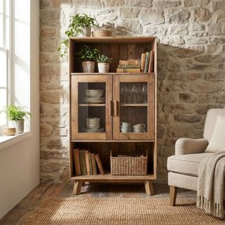 Credenza con Vetrina Legno di Pino Riciclato 90cm