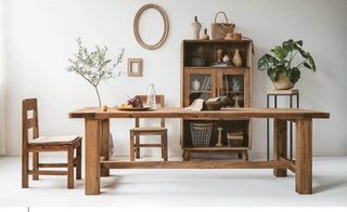 Credenza con Vetrina Legno di Pino Riciclato 90cm