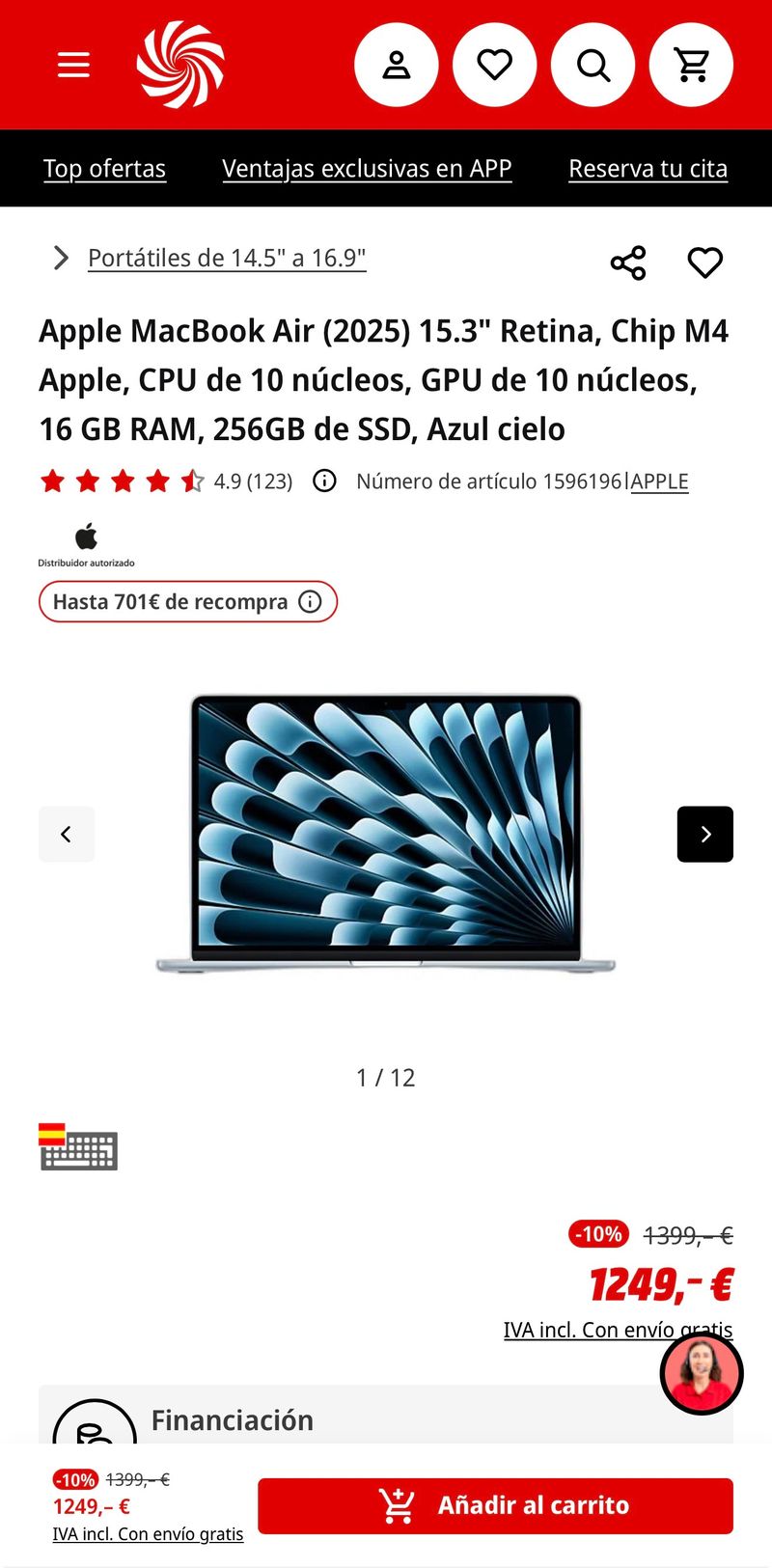 MacBook Air 15 Chip M4 Azul Cielo afbeelding 7