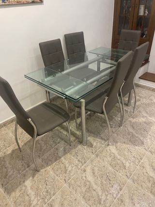 Mesa Cristal 6 Sillas Comedor