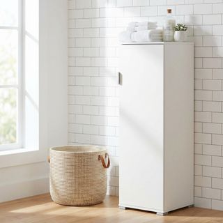 Armadietto 1 Anta 4 Ripiani Bianco 40x33x151 Cm