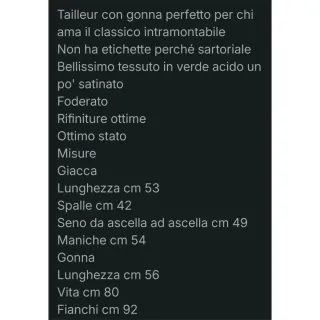 Tailleur sartoriale verde taglia 42/44 italiana