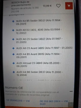 Calentadores Audi, Skoda, VW