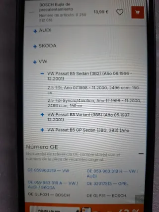 Calentadores Audi, Skoda, VW