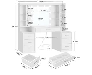 Tocador blanco con espejo y luces LED