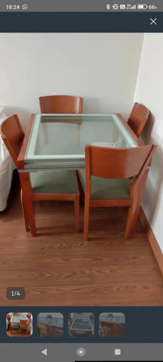 Mesa de salón cuadrada extensible 90x90 + sillas.