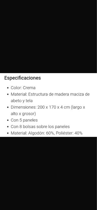 Biombo 5 paneles tela crema medidas 200x170x4