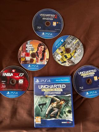 Lote Juegos PS4: Uncharted, GTA V, FIFA, NBA 2K17