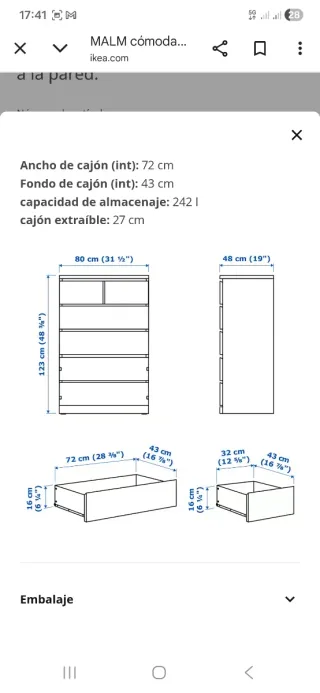 Cajón cómoda Malm Ikea blanco