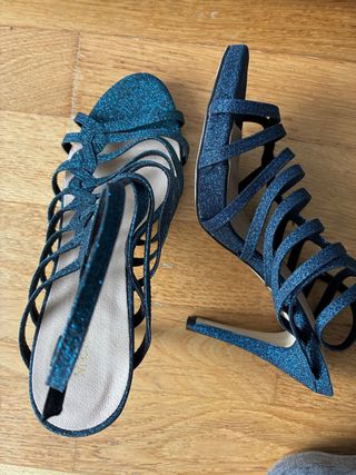 Sandalias Brillantes Azul y Plateado