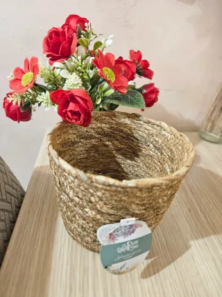 Piantina con fiori rossi in cestino