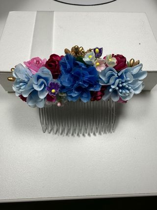 Peineta Huertana Fallera Flores Azules Rosas