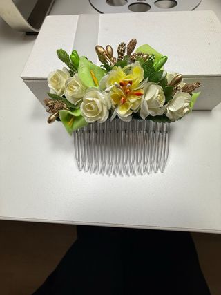 Peineta Huertana Fallera Flores Verdes y Doradas