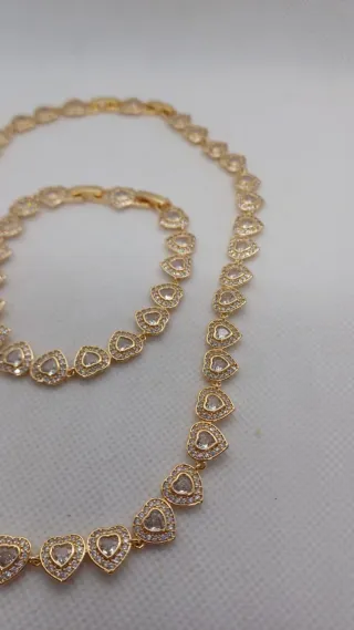 Collar Corazón y Brazalete Bañado en Oro 18k